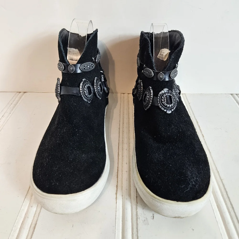 Very Volatile Sneakers 6.5 Menloh Suede Double Strap Back Zip Black Leather Boho